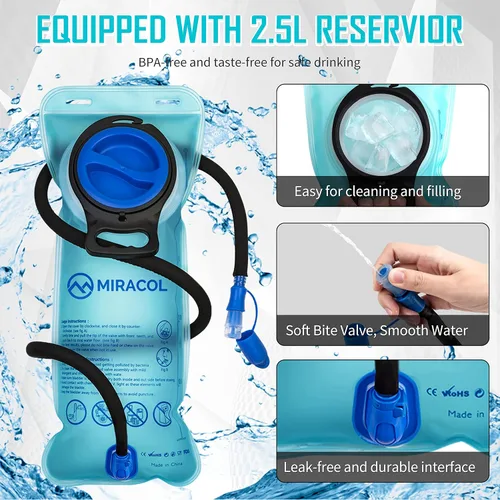 Miniatura 6 de MIRACOL Mochila de hidratación para senderismo con bolsa de agua a prueba de fugas de 2 litros, bolsa de agua ligera aislada para hombres y mujeres