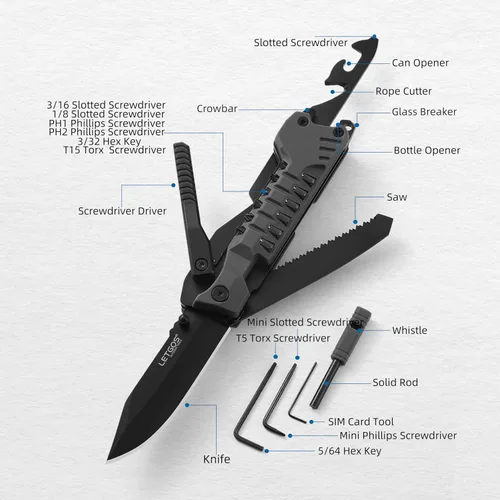 Miniatura 6 de Cuchillo multibolsillo, 22 en 1, herramientas EDC de equipo de supervivencia con funda de nailon, emergencia, campamento, senderismo, caza, regalo