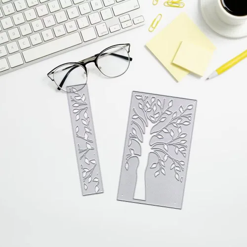 Miniatura 5 de Estivaux 2 piezas de marcos de hojas de árbol troquelados para hacer tarjetas, troqueles de corte de hojas huecas, hojas rectangulares, borde