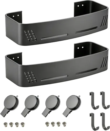 Paquete de 2 organizadores de ducha con ganchos, estante de ducha con ventosa, organizador de ducha de aluminio inoxidable sin perforaciones para