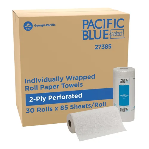 Georgia-Pacific Pacific Blue Select Toalla de Papel en Rollo Perforada de 2 Capas, Blanco, 85 Hojas por Rollo, 30 Rollos por Caja, 27385
