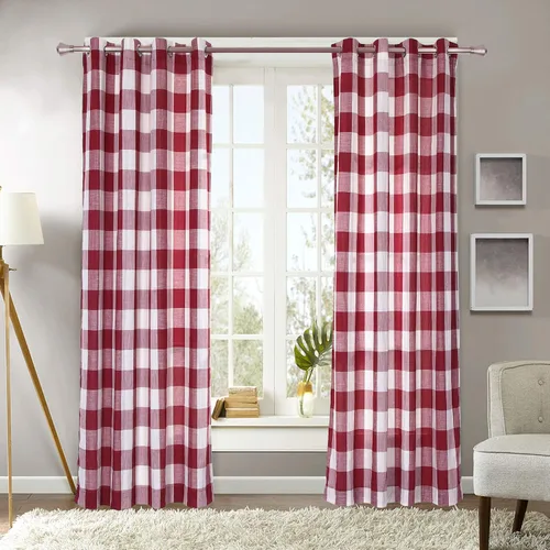 Miniatura 3 de Decotex 2 paneles de cortina de ventana con ojales a cuadros de patio (2 paneles de 53 x 63 pulgadas, negro/beige)