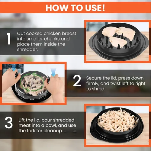 Miniatura 6 de Trituradora de Pollo Twist Grande - Trituradora de Carne de 10'' para Pechuga de Pollo, Gadgets de Cocina Máquina Picadora de Carne con Cepillo
