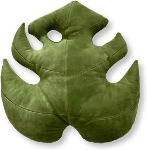Green Philosophy Co. Almohada de hojas de Monstera - Tierra Musgosa - Almohada de felpa grande y suave con forma de planta para sofá, cama o rincón