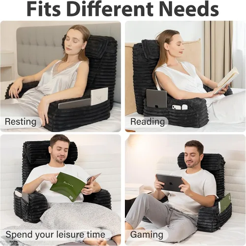 Miniatura 7 de ENITYA Almohada ergonómica XL de 22 pulgadas para sentarse, cojín de respaldo para reclinarse, jugar, descansar, ver la televisión, recuperarse