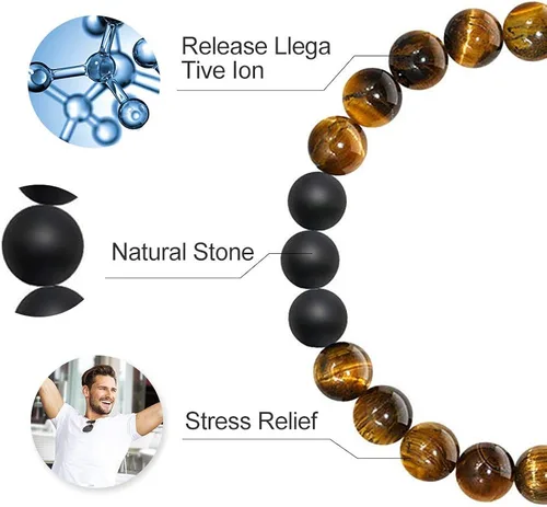 Miniatura 5 de Pulsera de ojo de tigre para hombre regalo 0315in de ojo de tigre piedra de lava y roca de lava pulsera de ansiedad ajustable para alivio