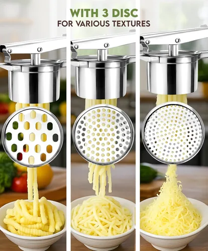 Miniatura 3 de Ricer de papas grande de 15 onzas con 3 discos, triturador de papas de acero inoxidable resistente y triturador para puré de papas Exprimidor
