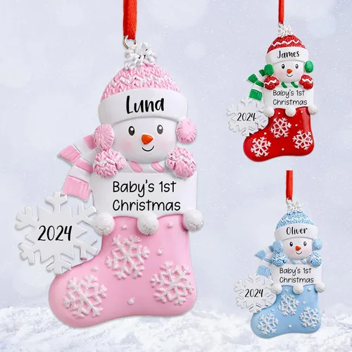 Adorno personalizado para la primera Navidad del bebé 2025, adorno de poliresina para la primera Navidad del bebé para decoración del árbol de