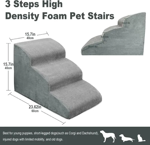 Miniatura 2 de MEJYJEM Escalones de espuma de alta densidad de 3 pasos para perros, rampas antideslizantes para mascotas para perros mayores, mascotas con dolor