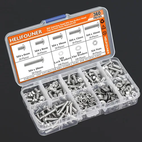Miniatura 7 de HELIFOUNER 360 piezas M4 x 0.236 in /0.315 in /0.394 in /0.472 in /0.630 in /0.787 in, cabeza de botón hexagonal, tornillos métricos, pernos