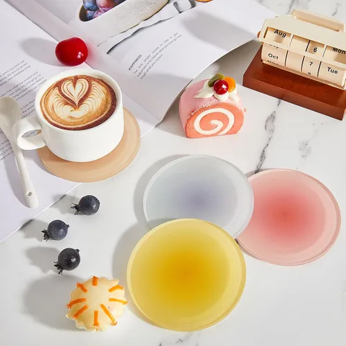 Miniatura 5 de Irenare 8 posavasos acrílicos coloridos de 3.9 pulgadas, bonitos posavasos redondos resistentes al calor, antideslizantes, estéticos para mesa