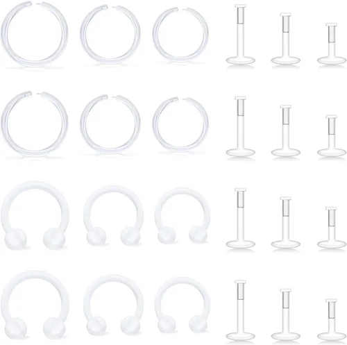 Miniatura 5 de Lcolyoli Anillos de nariz transparentes de 18 G, retenedores de piercings transparentes para el trabajo, deportes, Bioflex, Medusa, labio, labio