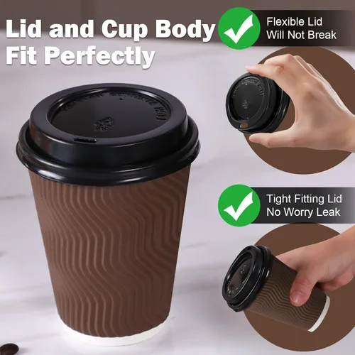 Miniatura 5 de Paquete de 100 tazas de café desechables de 8 onzas con tapas, tazas de café calientes aisladas para bebidas calientes y frías