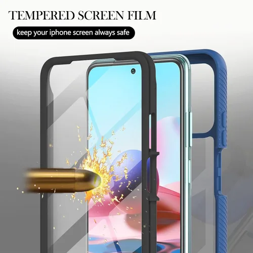 Miniatura 3 de XYX Funda compatible con Xiaomi Redmi Note 10s, protector de pantalla integrado transparente de cuerpo completo, funda de protección híbrida Azul