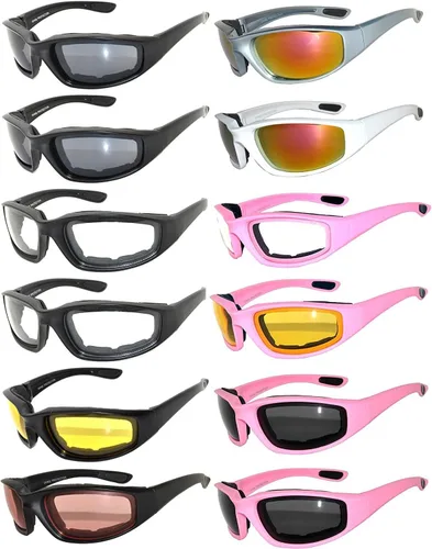 OWL Venta al por mayor de 12 pares de gafas de espuma acolchadas para motocicleta, lentes de colores surtidos