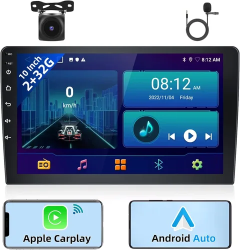Miniatura 9 de Podofo Estéreo de auto de doble DIN de 2+32G con Apple Carplay Android Auto inalámbrico de 10.1 pulgadas, pantalla táctil y radio Android