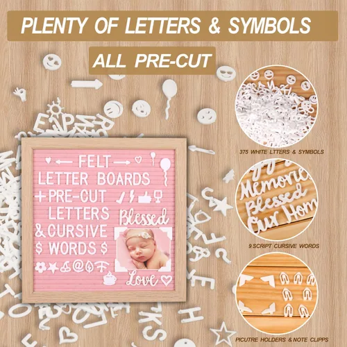 Miniatura 3 de Tablero de letras de fieltro de 10 x 10 pulgadas, tablero de letras intercambiables con letras blancas precortadas, tablero de mensajes de fieltro