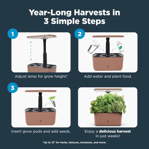 Miniatura 9 de AeroGarden Harvest Lite en Mocha, Jardín hidropónico interior libre de suelo con luz LED de cultivo para jardinería de hasta 6 hierbas y vegetales