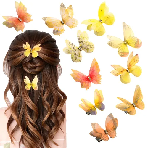 Miniatura 13 de Clip de mariposa para decoración del cabello, pinzas para el cabello de mariposa en movimiento para niñas (Bule-10PCS)
