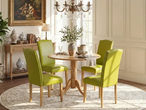 Miniatura 17 de East West Furniture DLEN3-BLK-69 - Juego de muebles de comedor de 3 piezas que contiene una mesa de comedor redonda con gotas y 2 sillas tapizadas