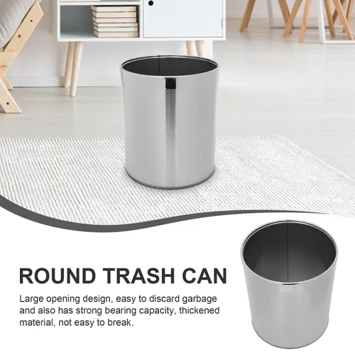 Miniatura 4 de Cabilock Cubo de basura redondo de acero inoxidable con anillo, contenedor de basura con parte superior abierta, contenedor de basura para el hogar