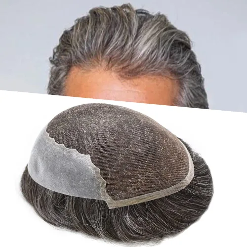 Miniatura 20 de Pieza de pelo Toupee para hombres Sistema de cabello real Sistema de encaje francés para hombre Toupee Sistema de reemplazo de pelo Protesis Capilar