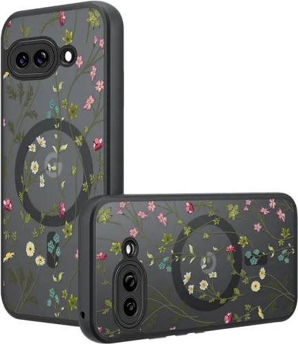 Miniatura 70 de Funda magnética para Google Pixel 10A [Compatible con MagSafe] Funda con patrón floral de flores negras para mujeres y niñas, con borde de TPU Rama