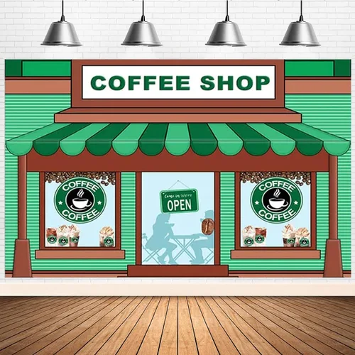 Miniatura 7 de Telón de fondo de caricaturas para fotografía de café – Fondo de helado de primer cumpleaños con rayas verdes para niños y baby shower (7 x 5 pies)