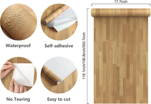 Miniatura 5 de Jeweluck Papel tapiz de madera para despegar y pegar, papel de contacto de madera para gabinetes, 15.7 x 118.1 pulgadas, papel tapiz de grano