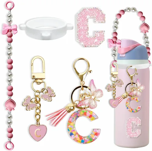 Miniatura 57 de Lindo Juego de Dijes de Letras para Botella de Agua Owala de 24oz, 32oz, 40oz, Owala Kids y Vaso de Café, FreeSip – Incluye Correa con Asa, para Rosa