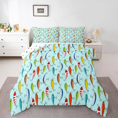 Miniatura 42 de Erosebridal Juego de edredón de tiburón, tamaño individual, juego de ropa de cama de vida oceánica para niños y niñas, color verde azulado