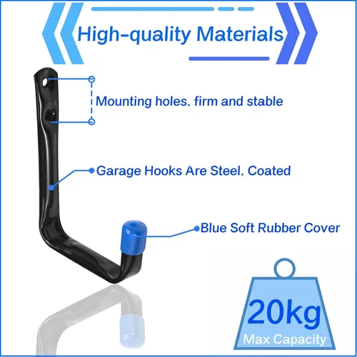 Miniatura 3 de Ganchos de almacenamiento de garaje, 16 piezas resistentes de montaje en pared J para herramientas, cable, cable de extensión (19G-3.3 pulgadas 16)