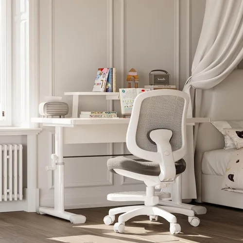 Miniatura 8 de Silla de escritorio, silla de estudio ergonómica para niños con soporte lumbar y reposapiés, altura ajustable, silla de oficina pequeña de malla