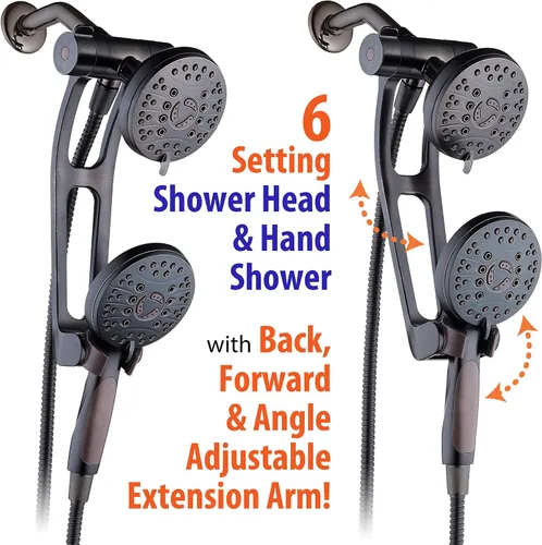 Miniatura 5 de Combo de lujo de 3 vías de alta presión de 48 modos con brazo de extensión ajustable – Cabezal de ducha dual de lluvia y de mano – Manguera de acero