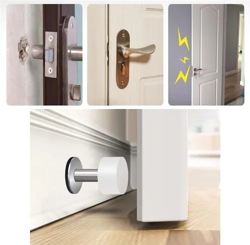 Miniatura 2 de Topes de puerta con calcomanías adicionales, tope de puerta autoadhesivo con goma blanca y cuerpo de acero inoxidable, parachoques de puerta Blanco
