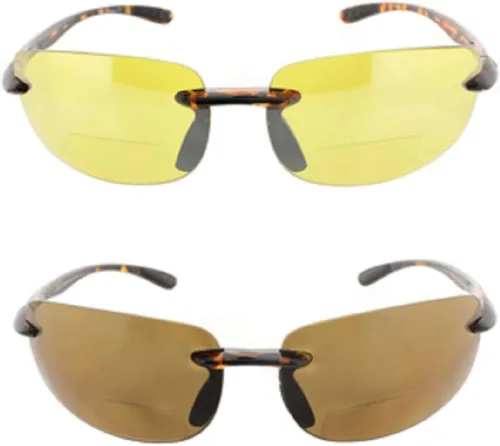 Miniatura 4 de 2 pares de lentes de sol bifocales sin montura para hombres y mujeres, lentes de sol para conducción nocturna, color amarillo y ahumado