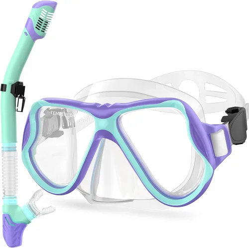 Miniatura 12 de Greatever Snorkeling Gear for Kids, Dry Snorkel Set Panoramic View Snorkel Mask, Anti-Fog Scuba Diving Mask for Kids Youth Age 6-14, Unisex Swimming