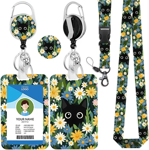 Miniatura 23 de Cordones azul bebé para llaves Portador de Insignias, Carrete de Insignias Retráctil con Clip de Mosquetón y Cordón Desmontable, Linda Tarjeta