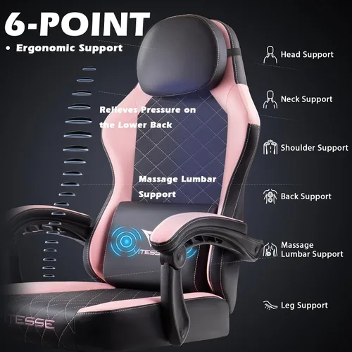 Miniatura 4 de PUKAMI Silla de juegos con reposapiés, silla ergonómica para jugadores para adultos, silla reclinable de juego de computadora estilo carreras