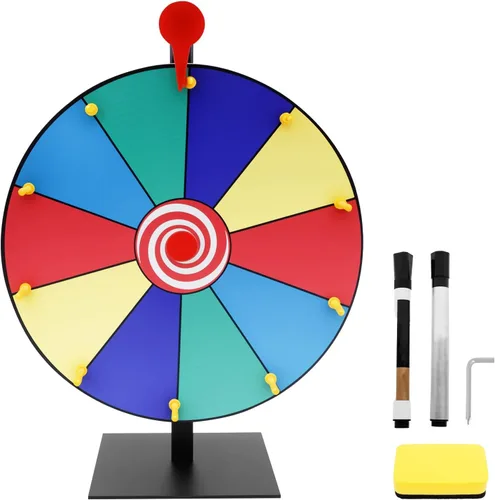 Rueda giratoria de premios de 11.8 pulgadas, 15/10 ranuras, ruleta de color, rueda giratoria interactiva con borrador y bolígrafo borrable de ruleta