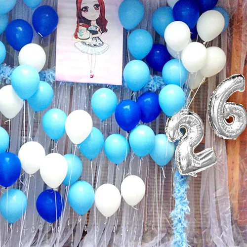 Miniatura 6 de OuMuaMua Kit de 62 globos de confeti azul, plateado y blanco, globos blancos de 12 pulgadas, globos plateados metálicos, globos de confeti plateado
