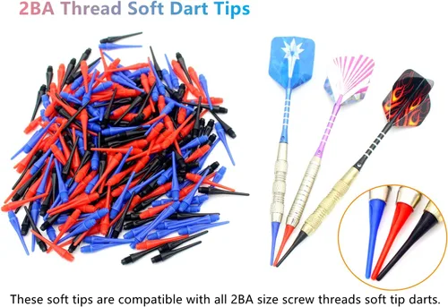 Miniatura 3 de Puntos de dardos de punta de plástico con rosca 2BA, paquete de 300 puntas de dardos suaves, accesorios de repuesto para dardos negro y rojo y azul