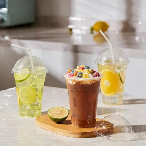 Miniatura 5 de Paquete de 100 vasos de plástico transparente de 16 onzas con tapas de cúpula, vasos de postre desechables, taza de parfait para helado, bebidas