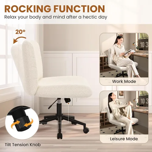 Miniatura 8 de Yaheetech Silla de Escritorio de Oficina con Patas Cruzadas Anchas sin Ruedas, Sillas Giratorias Cómodas para Computadora de Tocador para Hogar