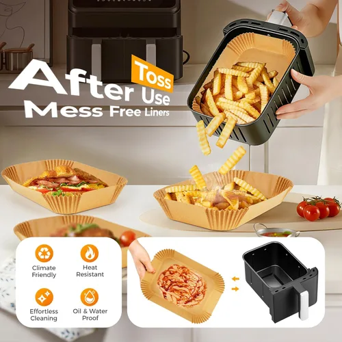 Miniatura 3 de 400 forros para freidora de aire desechables para cesta doble, hojas de papel pergamino de 8 x 5.5 pulgadas, forros rectangulares para hornear Ninja