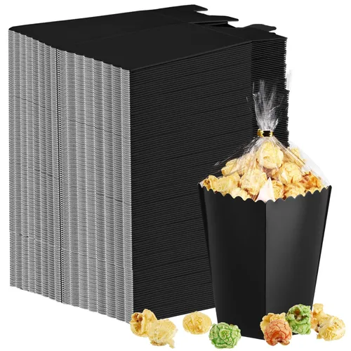 Zopeal Juego de mini cajas de palomitas de maíz y bolsa transparente para golosinas, bolsas de palomitas de maíz a granel con parte superior Negro