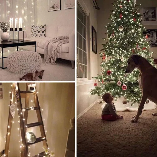 Miniatura 5 de Tira de luces de Navidad, 33 pies, 100 luces LED blancas para árbol de Navidad, tira de luces conectables para interiores, cable transparente, 8