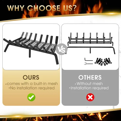 Miniatura 8 de G GOOD GAIN Rejilla para chimenea con retenedor de brasas, de 15.5" de hierro fundido resistente para interiores, chimenea, hogar, estufa de leña
