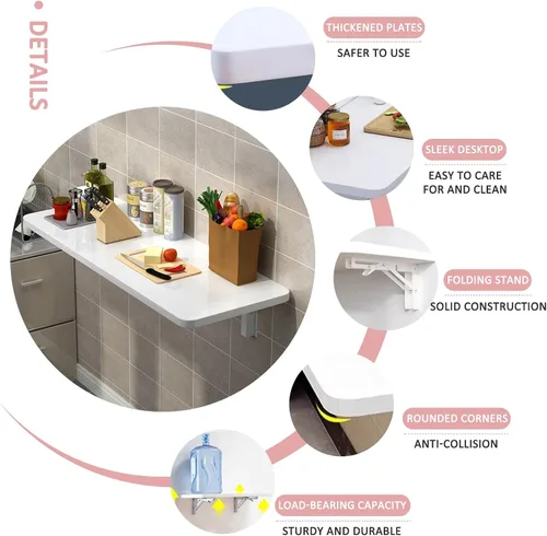 Miniatura 4 de Escritorio de montaje en pared resistente Juego de barra de desayuno mesa plegable para colgar en la pared para espacios pequeños Cocina Balcón