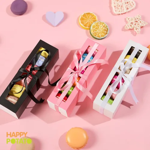 Miniatura 3 de HAPPY POTATO Paquete de 25 cajas de macarrones para 6, 7.2 x 1.9 x 1.9 pulgadas, cajas de embalaje de macarrones, cajas de macarrón rosa